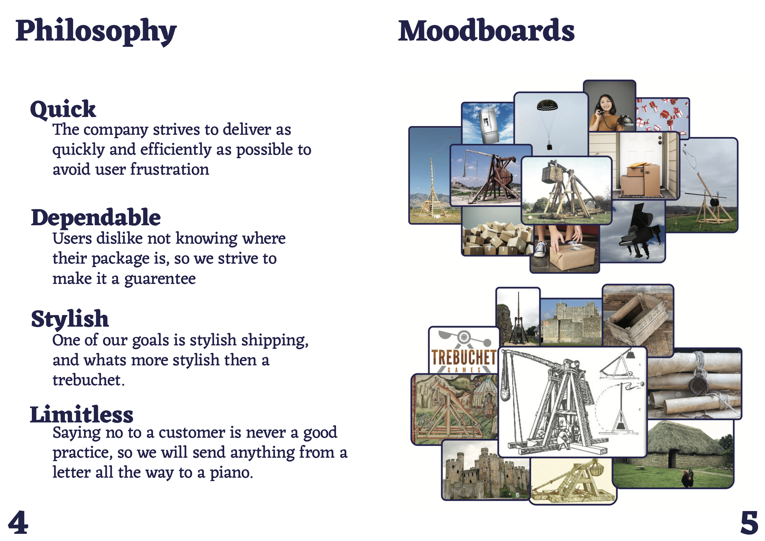 2 style moodboards, and adjectives to describe the company: Quick, Dependable, Stylish, Limitless