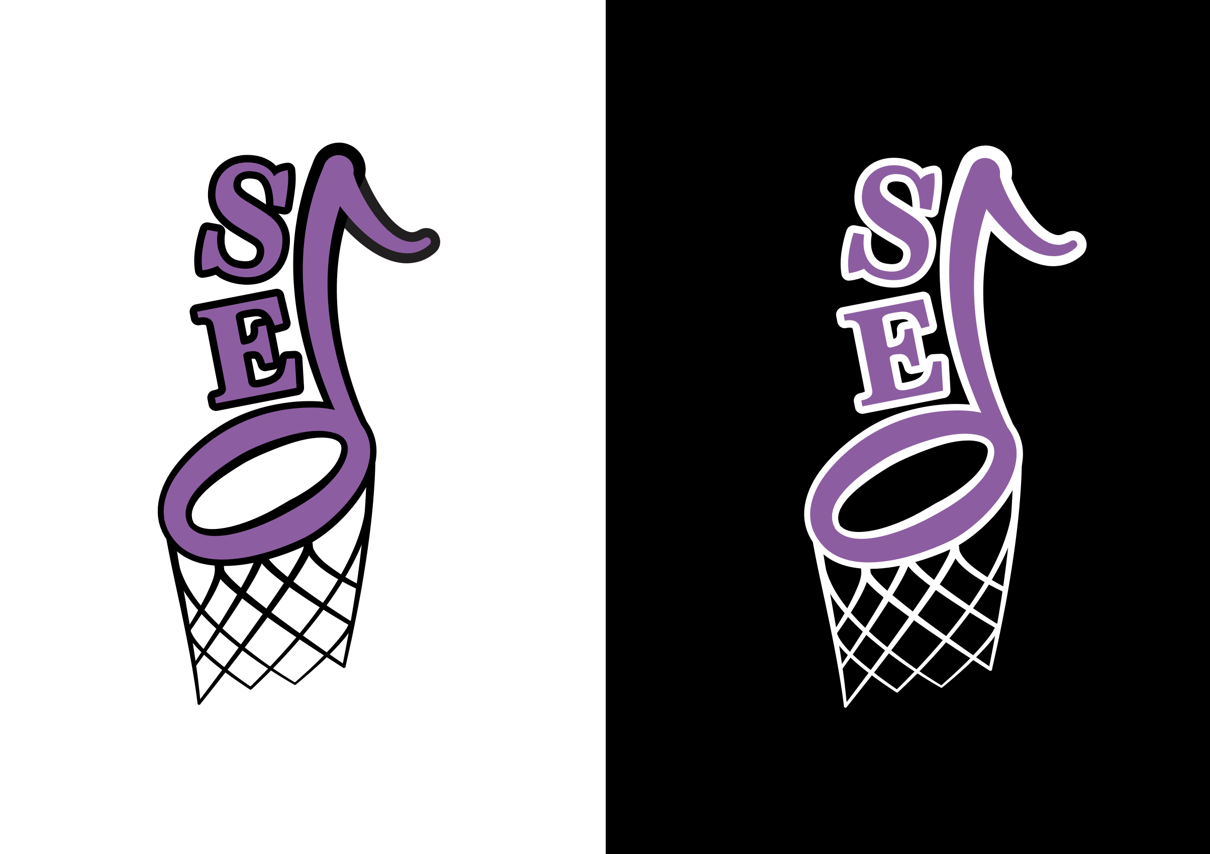 2 variations of a logo combing a music note and basketball hoop