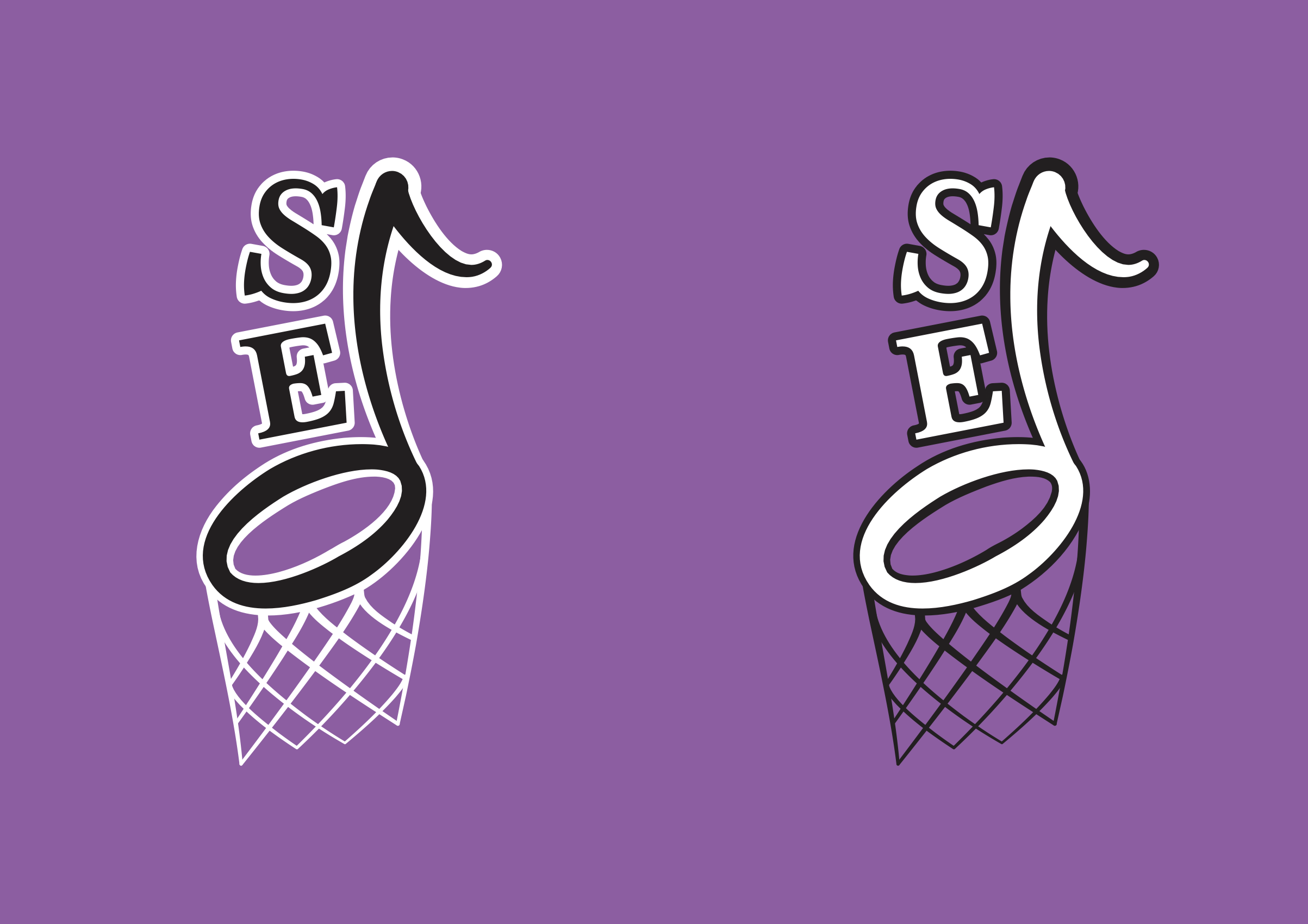 2 more variations of a logo combing a music note and basketball hoop