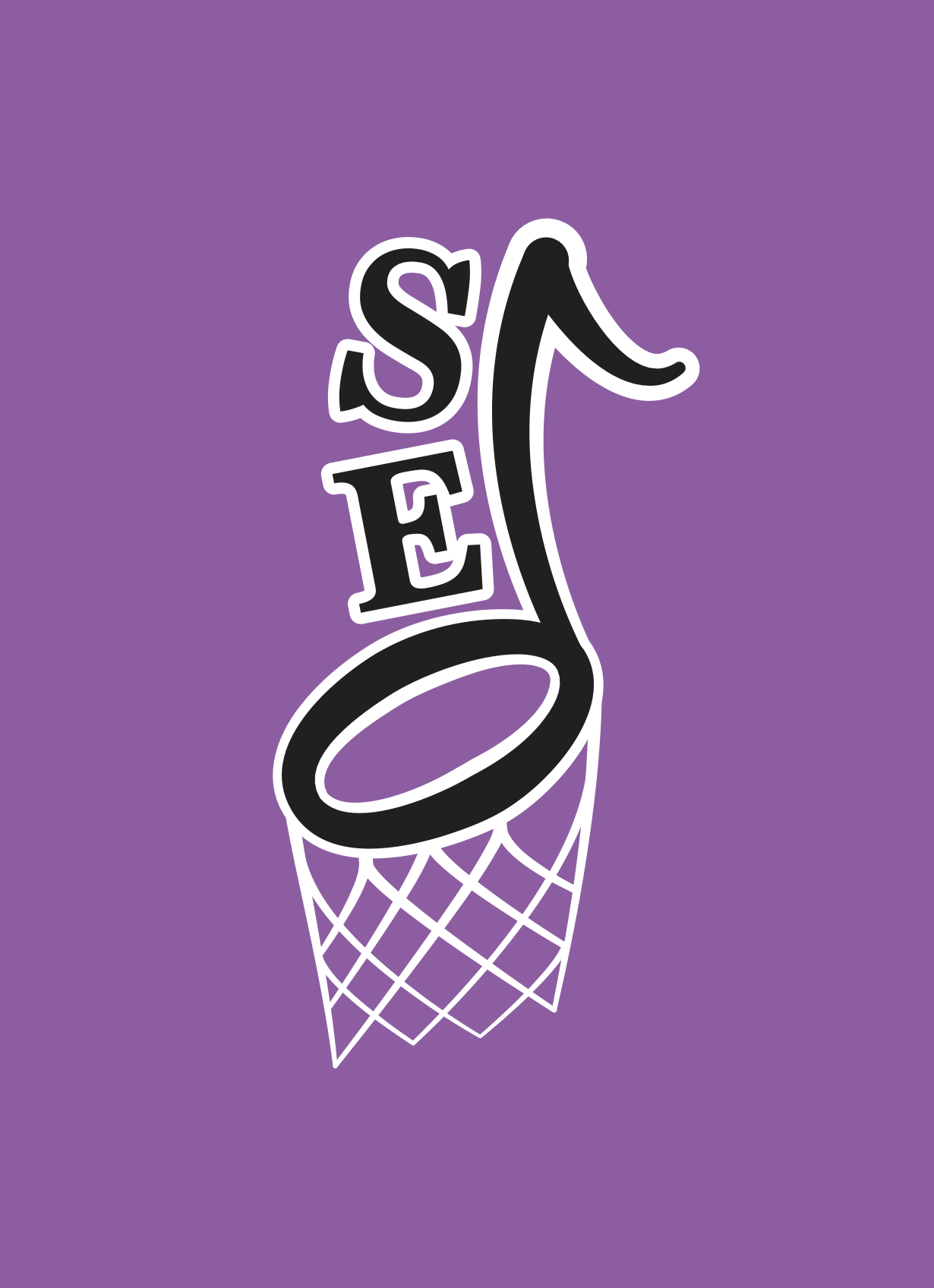 a logo combining a music note and basketball hoop