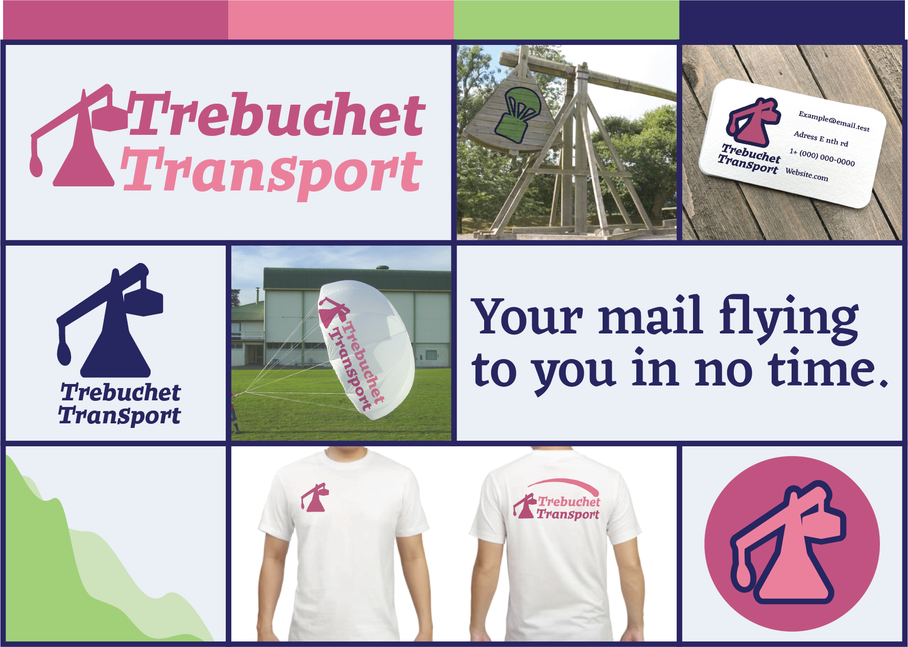 an array of assets involving a trebuchet logo