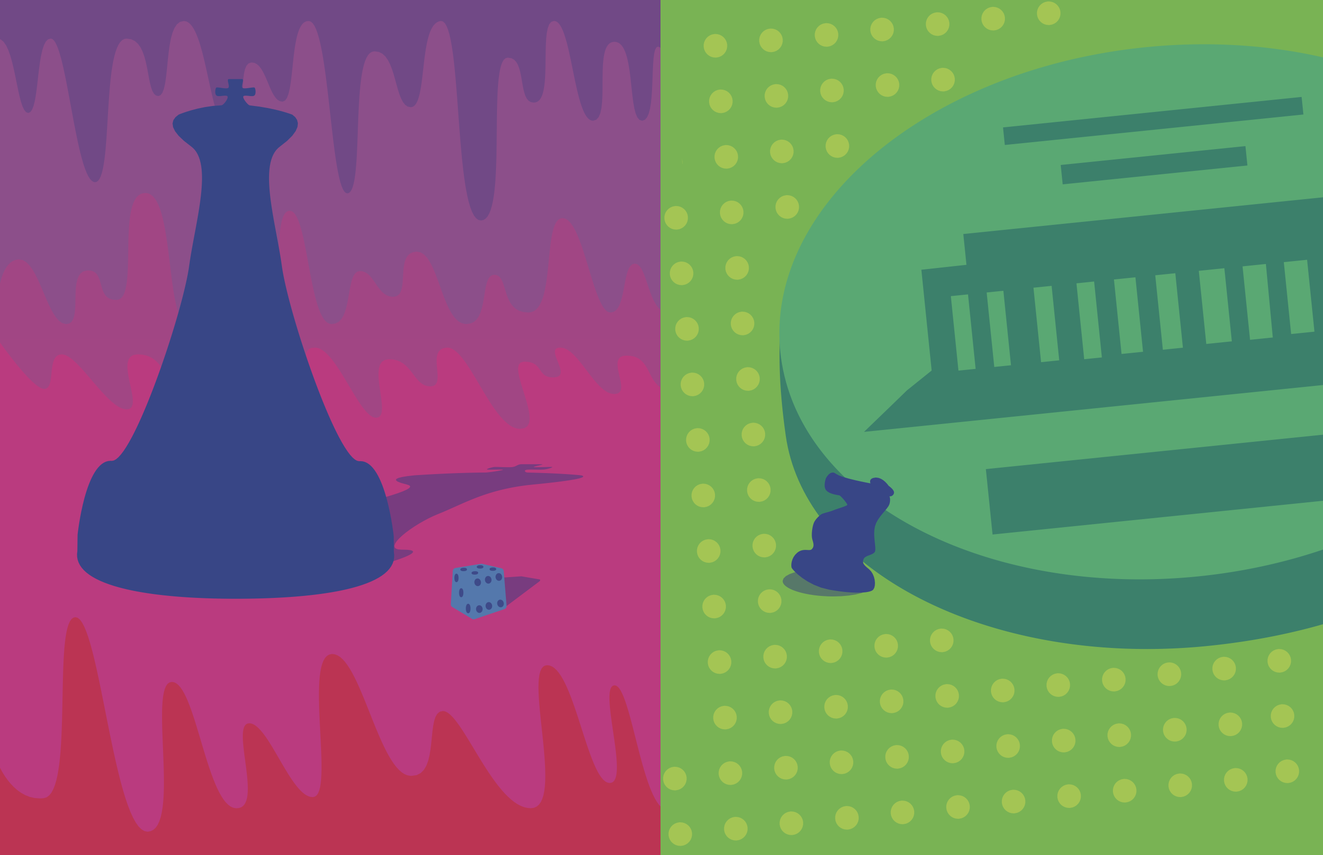 two pages playing on scale, the first has a massive pawn, while the second has a tiny knight with a penny for scale