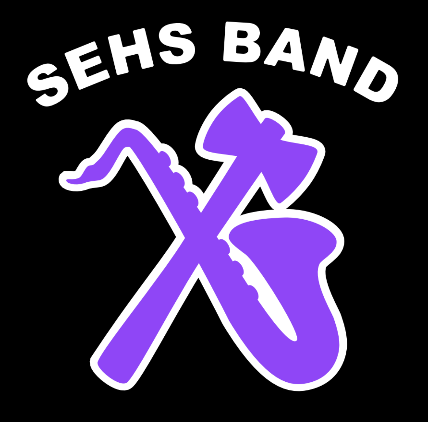 a black band logo combining an axe and saxophone